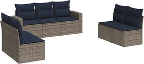 3251168 vidaXL Градински диван с възглавници, 7 части, полиратан, сив