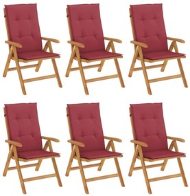 3196502 vidaXL Наклоняеми градински столове с възглавници, 6 бр, тик масив
