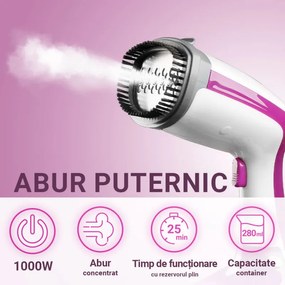 Уред за гладене с пара Oliver Voltz OV51051A, 1000W, 280мл, 10г/мин, Бял/розов