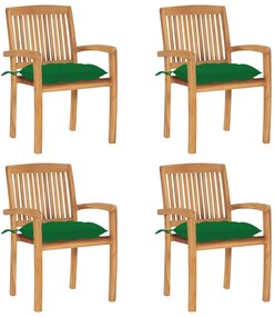 3073260 vidaXL Стифиращи градински столове с възглавници 4 бр тик масив