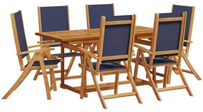3279298 vidaXL Градински трапезен комплект, 7 части, акация масив и textilene