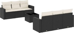 3251043 vidaXL Градински комплект диван с възглавници 7 части черен полиратан