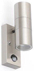 Външна стенна лампа стомана 2-светлини IP44 с датчик за движение - Duo