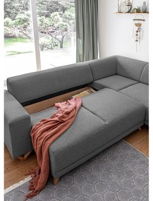 Сив разтегателен/с място за съхранение ъглов диван (десен ъгъл/L форма) Classy Sophie – Miuform