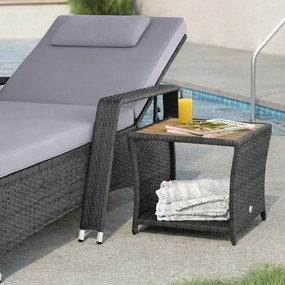 Странична маса от полиротанг с плот от акациева дървесина 45 × 45 cm Кафяво