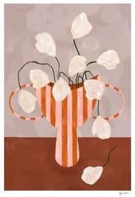 Постер 50x70 cm White Flowers in Striped Vase – Frankie Penwill – The Poster Club