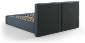 Тъмносиньо тапицирано двойно легло с място за съхранение и решетка 180x200 cm Arendal - Cosmopolitan Design