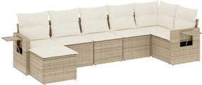 3220477 vidaXL Градински диван с възглавници, 7 части, бежов полиратан