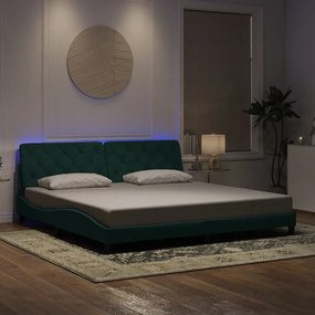 3213876 vidaXL Рамка за легло с LED осветление тъмнозелена 200x200 см кадифе