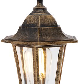 Класическа външна стенна лампа антично злато с детектор за движение - New Haven