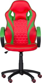 Геймърски стол с футболни мотиви Carmen 6304, До 100 кг, Еко кожа, Регулиране на люлеенето, Силиконови колелца, Червен/зелен