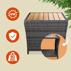 Странична маса от полиротанг с плот от акациева дървесина 45 × 45 cm Кафяво