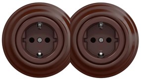 Kliklap - Двойна ретро домашна розетка с рамка SCHUKO 230V кафява