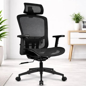 Ергономичен офис стол HC-1045 с мрежеста облегалка - черен