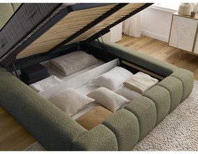 Зелено двойно тапицирано легло с място за съхранение с включена подматрачна рамка 140x190 cm Denali – Bobochic Paris