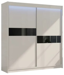 Гардероб с плъзгащи врати ADRIANA + Безшумна система, 200x216x61, бял/черно стъкло