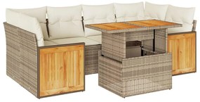 3327677 vidaXL Градински диван с възглавници, 7 части, бежов полиратан акация