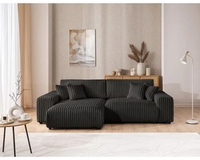 Тъмносив разтегателен ъглов диван от рипсено кадифе с място за съхранение (ляв ъгъл) Sarina – Ropez