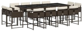 3211401 vidaXL Външен трапезен комплект 13 части с възглавници кафяв полиратан