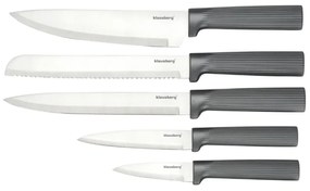 Комплект ножове Klausberg KB 7982, 6 части, Неръждаема стомана, Стойка от акациево дърво, Графит/кафяв