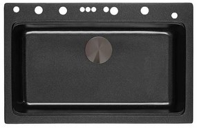 Кухненска мивка 8276 BLACK, Inter Ceramic, гранит, едно корито, със сифон, 76x23х48.5см