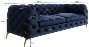 Тъмносин кадифен диван 225 cm Chelsea Bis – Ropez