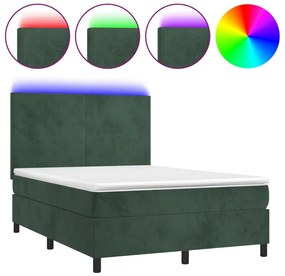 3136008 vidaXL Боксспринг легло с матрак и LED, тъмнозелено, 140x200см, кадифе