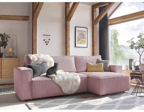 Светлорозов велурен разтегателен диван Nihad - Bobochic Paris