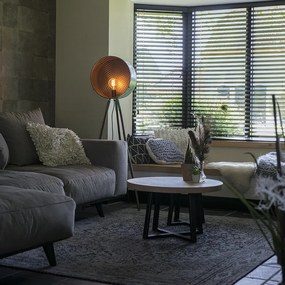 Винтидж подова лампа на бамбуков трипод зелена с мед - Barrel