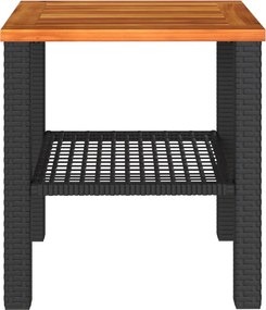 Градинска маса, черна, 40x40x42 см, полиратан и акациево дърво