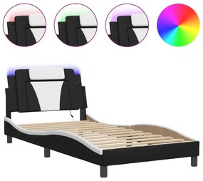 3214006 vidaXL Рамка за легло Viana с LED без матрак черно и бяло 100x200см