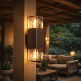 Външна стенна лампа ръждиво кафява с опушен абажур 2-светлина IP44 - Denmark