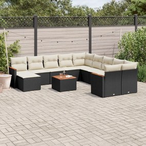 3226574 vidaXL Градински диван с възглавници, 12 части, черен, полиратан