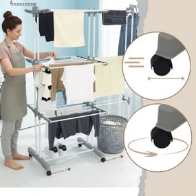 Сушилник за дрехи Kinghoff KH 2044, 30 м, До 30 кг, 3 нива, Колелца, Стомана, Бял/сив