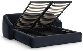 Тъмносиньо двойно легло 140x200 cm тапицирано с място за съхранение с включена подматрачна рамка Campi – Cosmopolitan Design