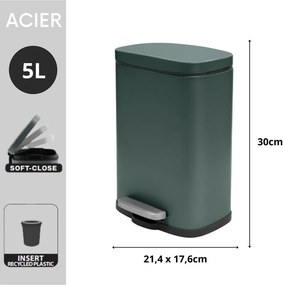 Тъмнозелено стоманено кошче за боклук с педал 5 l Akira – Spirella