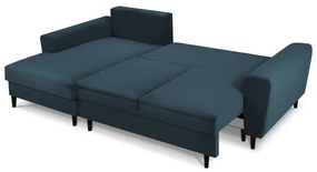 Тъмносин разтегателен ъглов диван с място за съхранение от рипсено кадифе (ляв ъгъл) Kyoto – Cosmopolitan Design