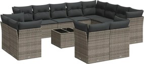 3250379 vidaXL Градински комплект диван с възглавници 13 части сив полиратан