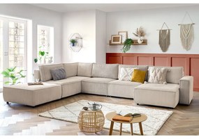 Кремав велурен U-образен ъглов диван, ляв ъгъл Nihad modular - Bobochic Paris