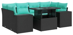 3326748 vidaXL Градински комплект диван с възглавници 7 части черен полиратан