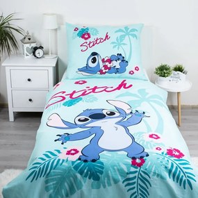 Синьо единично памучно детско спално бельо 140x200 cm Lilo a Stitch "Hawaii" – Jerry Fabrics