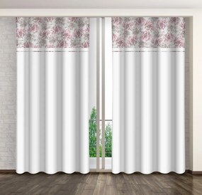 Бяла декоративна завеса с принт на розови божури Ширина: 160 см | Дължина: 250 см