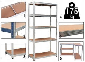 Стабилен метален стелаж за съхранение с 5 рафта 180x90x30