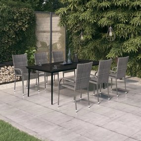 3099411 vidaXL Градински трапезен комплект, 7 части, сиво и черно