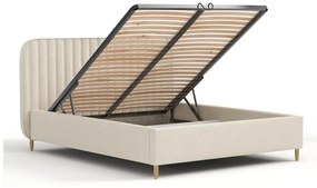 Бежово единично легло 120x200 cm тапицирано с място за съхранение с включена подматрачна рамка Noto – Maison de Rêve