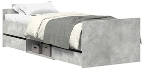 3203820 vidaXL Рамка за легло с горна и долна табла, бетонно сива, 75x190 см