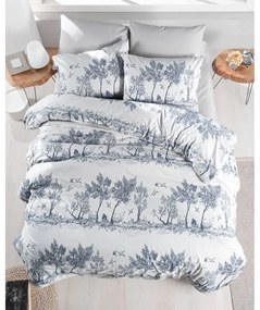 Бяло и синьо памучно спално бельо за двойно легло 200x200 cm Fantasy - Mijolnir