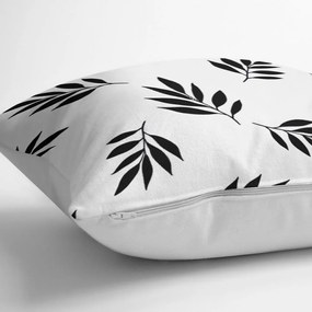 Черно-бяла калъфка за възглавница с памучна смес Black White Leaf, 45 x 45 cm - Minimalist Cushion Covers