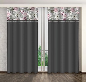 Обикновена тъмносива завеса с принт на розови божури Ширина: 160 см | Дължина: 250 см
