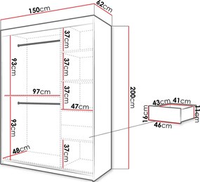 Плъзгащ се гардероб Jodelka с Огледало-Mauro-Artisan-Дължина: 150 cm